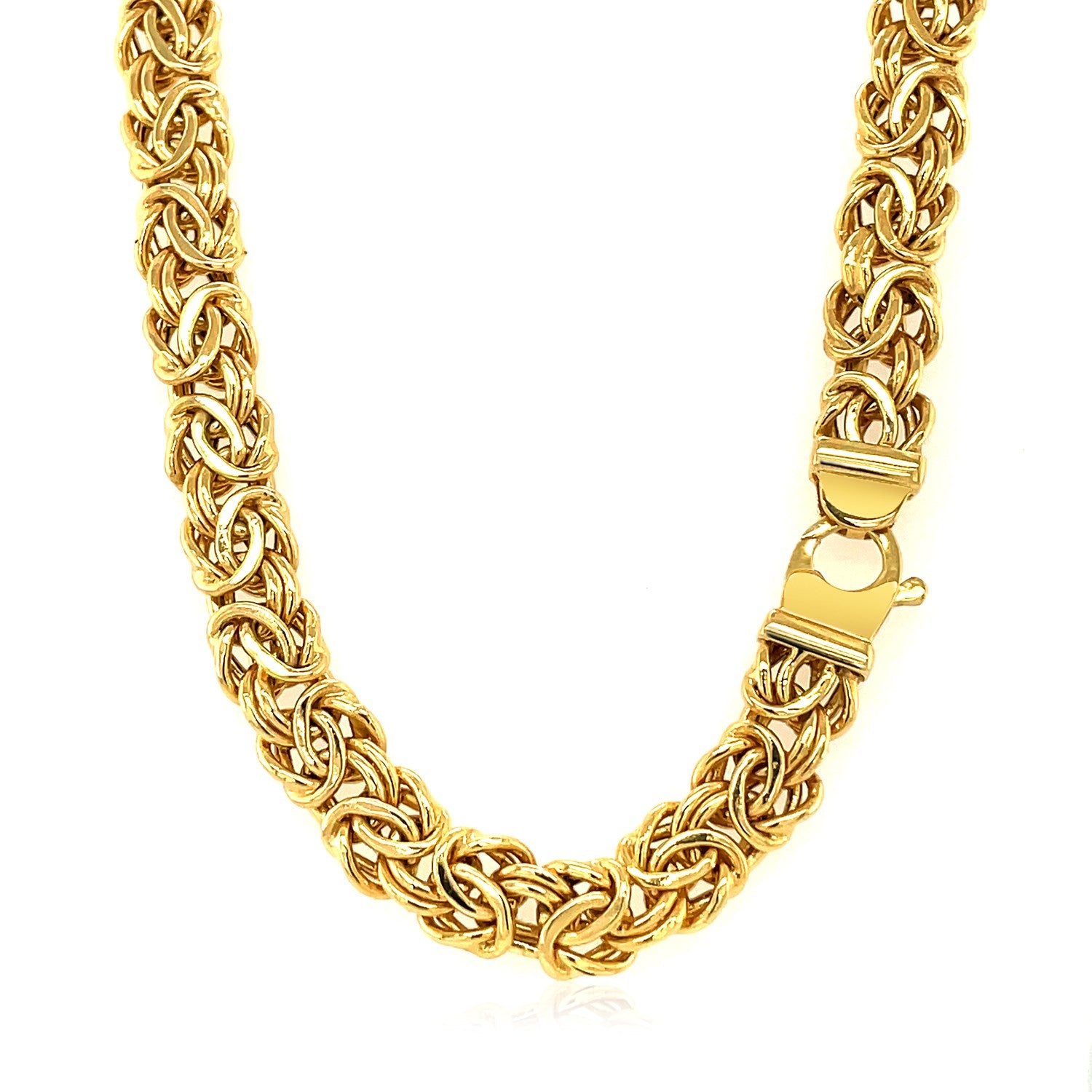 14k yellow gold Byzantine motif chain necklace featuring elegant links in a modern design for a luxurious look.