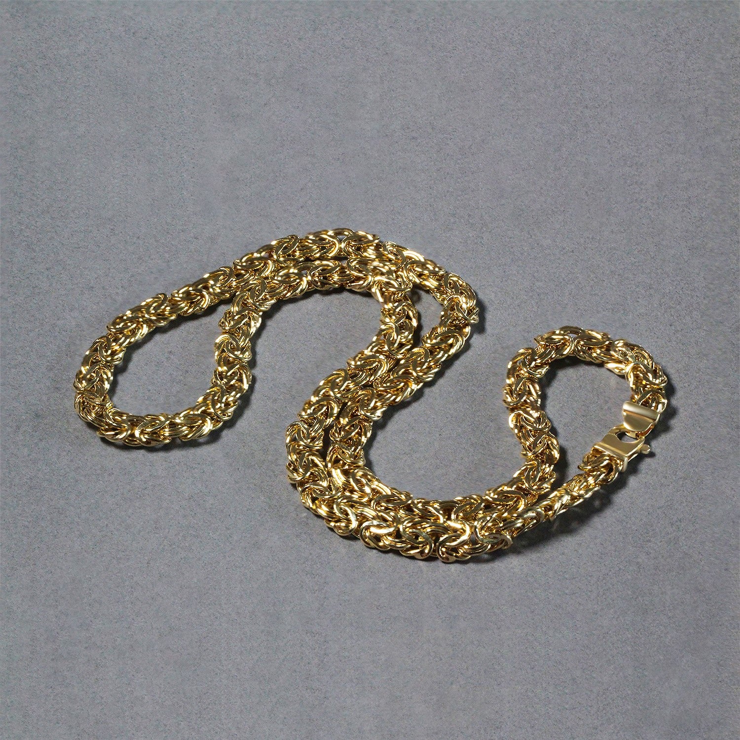 14k yellow gold Byzantine motif chain necklace featuring elegant links for a modern, luxurious look.