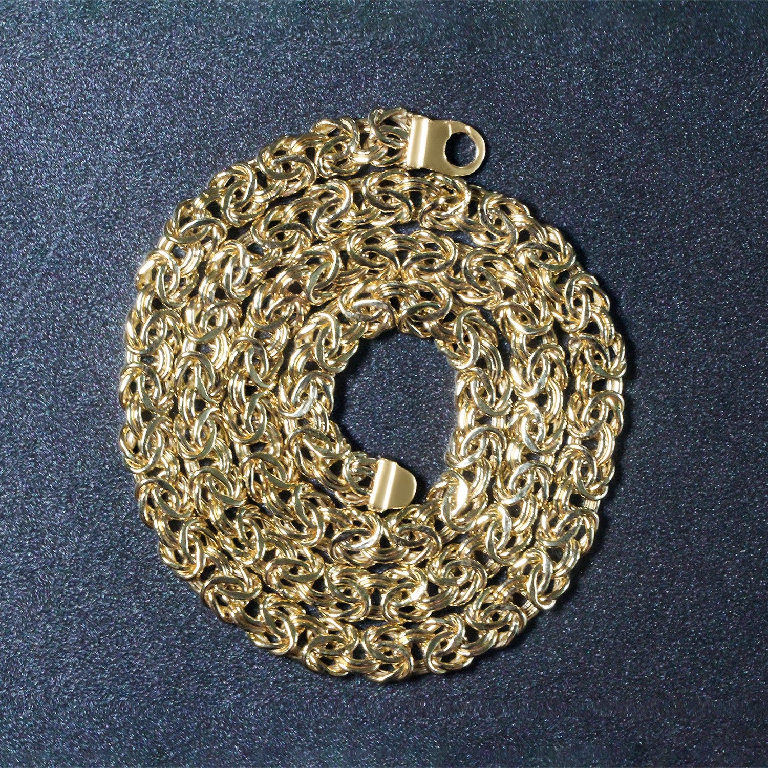 14k yellow gold Byzantine motif chain necklace featuring elegant links in a modern design.