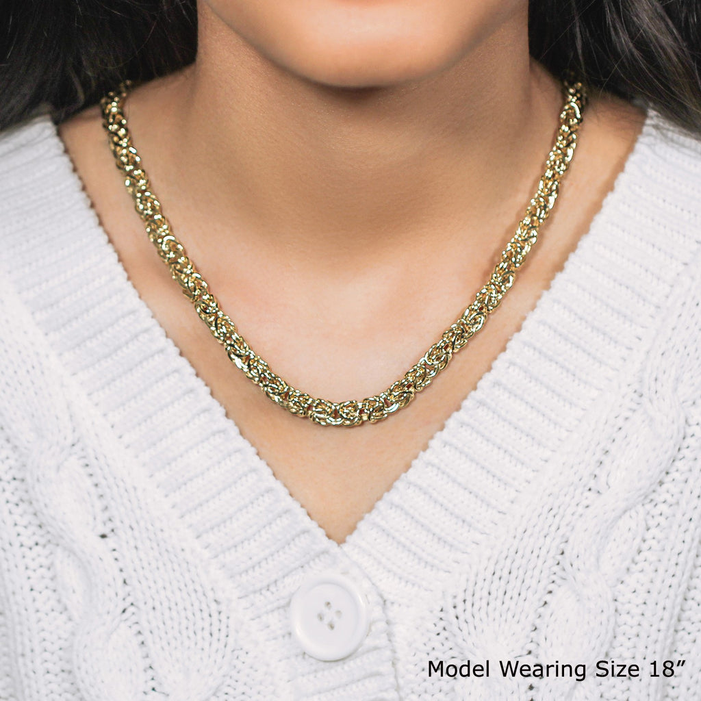 14k yellow gold Byzantine motif chain necklace featuring elegant links in a modern design.