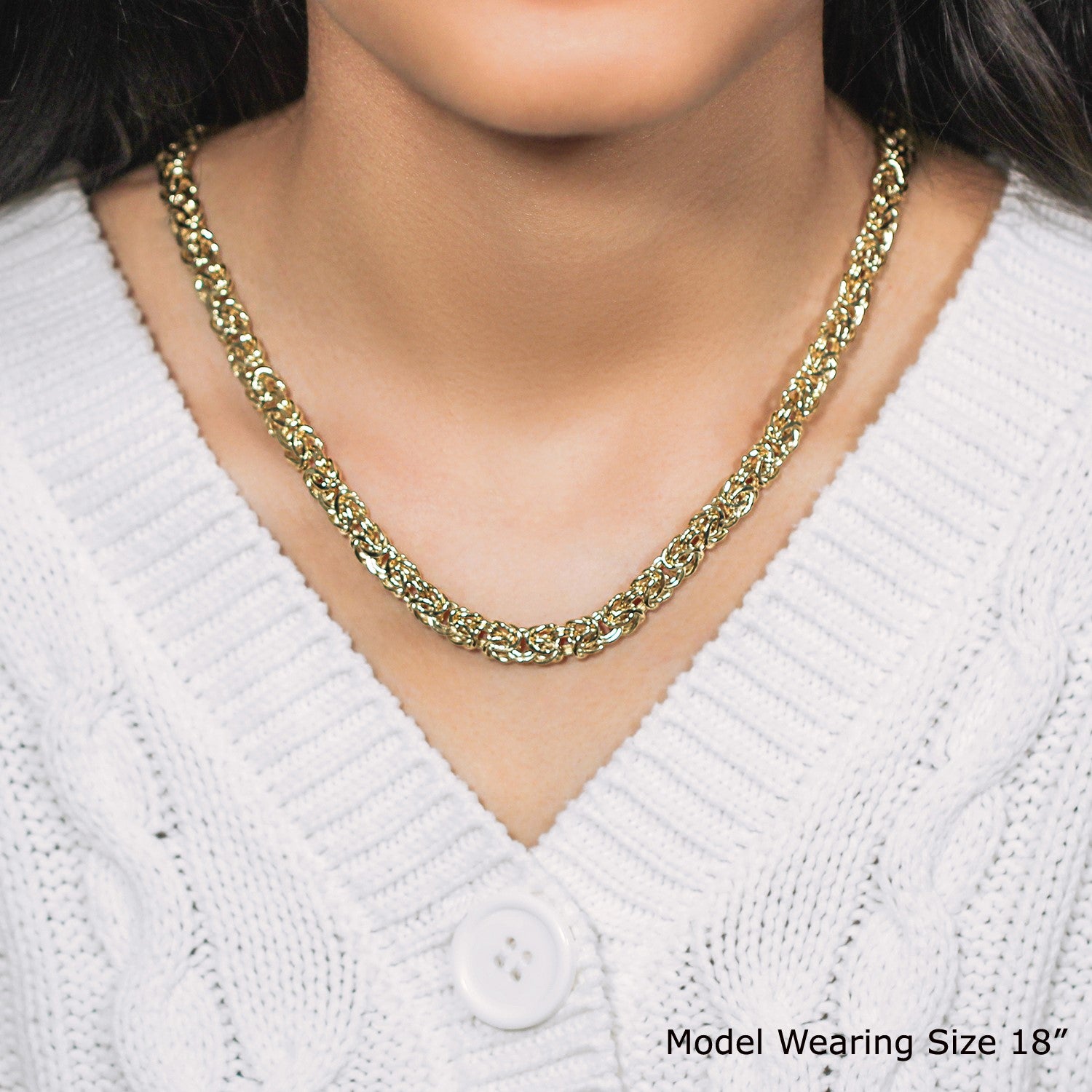 14k yellow gold Byzantine motif chain necklace featuring elegant links in a modern design.