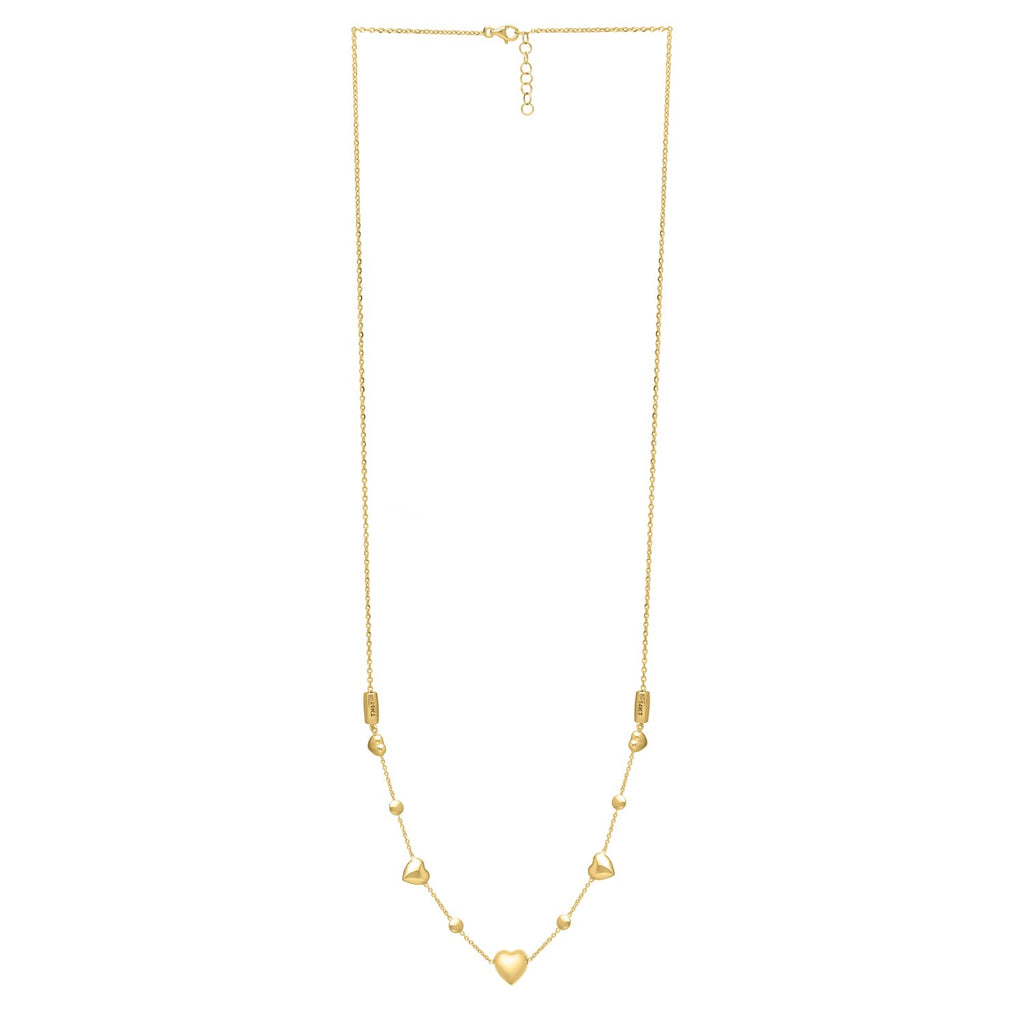 14k yellow gold puff heart adjustable necklace with a classic round chain design, perfect for elegant layering.