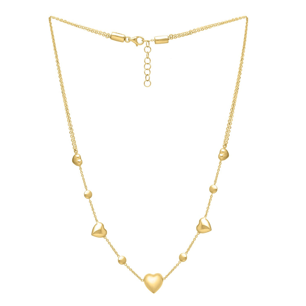 14k yellow gold puff heart adjustable necklace with a classic round chain design, perfect for elegant layering.