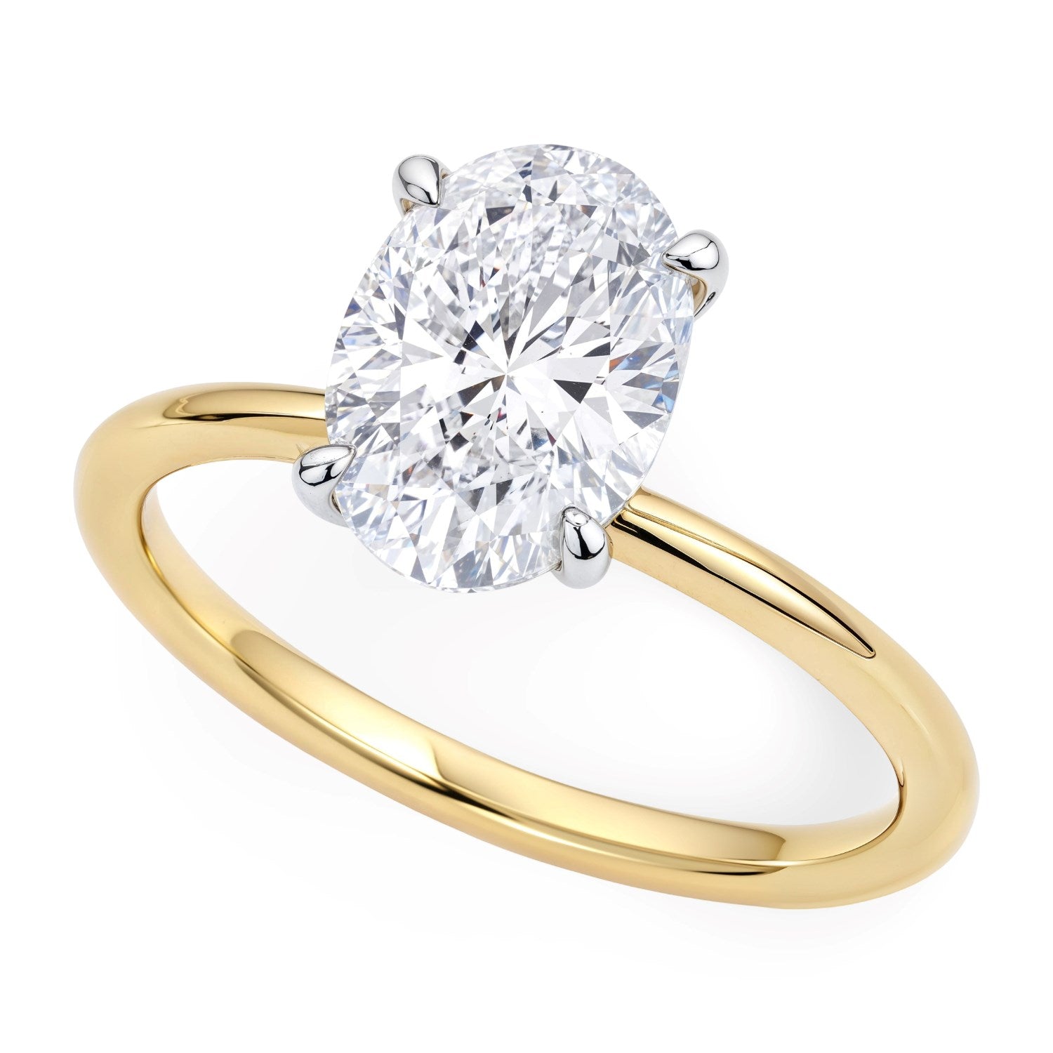 2 carat oval lab-grown diamond solitaire ring in elegant 14k yellow gold setting, perfect for luxury occasions.