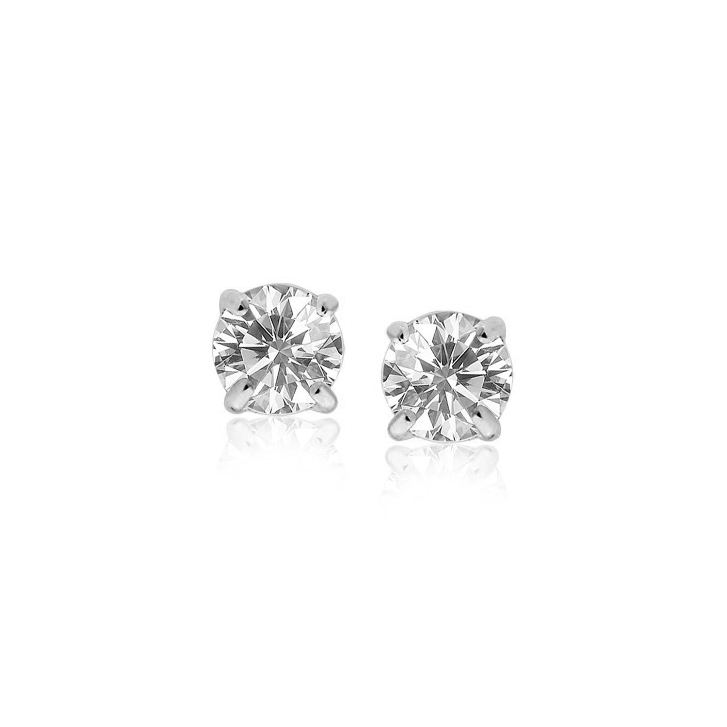 Sterling Silver Polished Faceted Stud Earrings with White Hue Cubic Zirconia