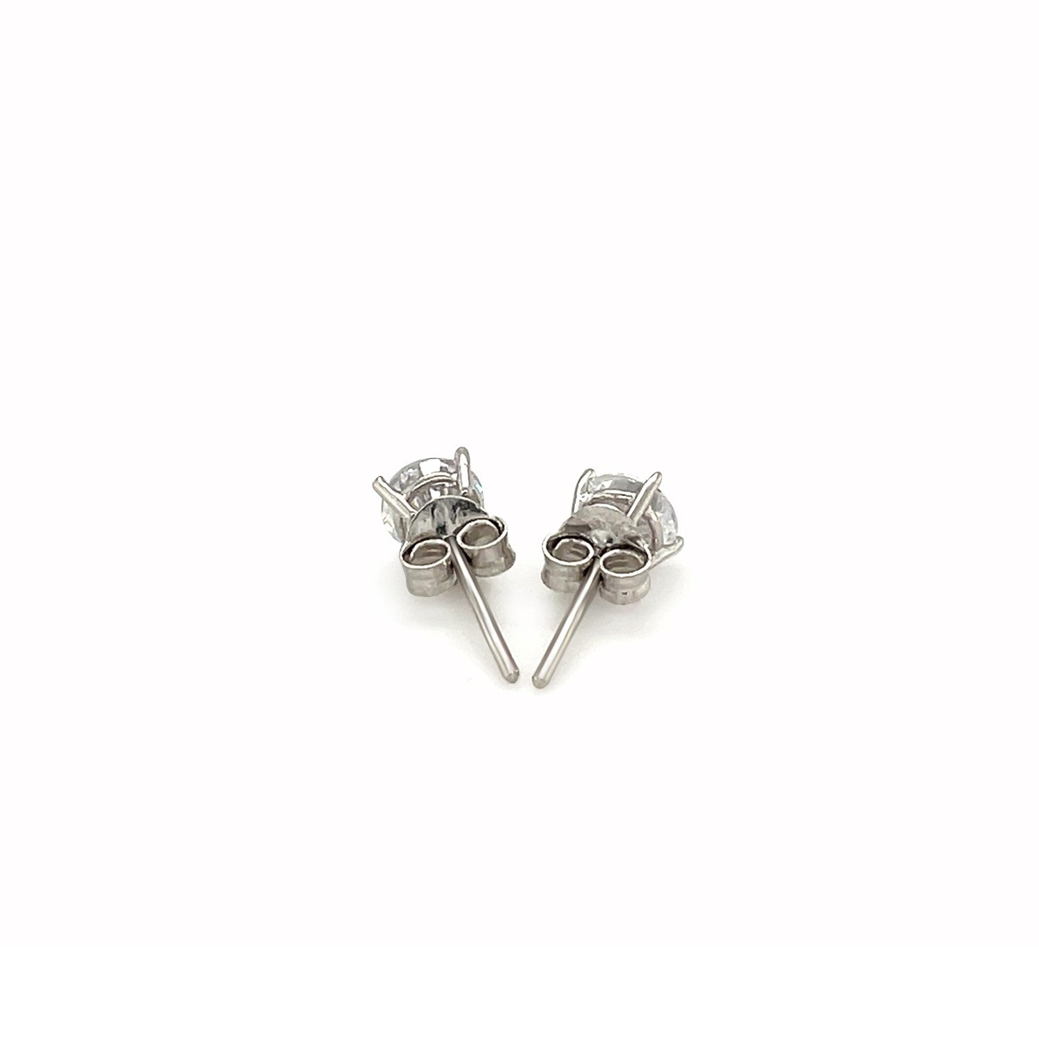 Sterling Silver Polished Faceted Stud Earrings with White Hue Cubic Zirconia