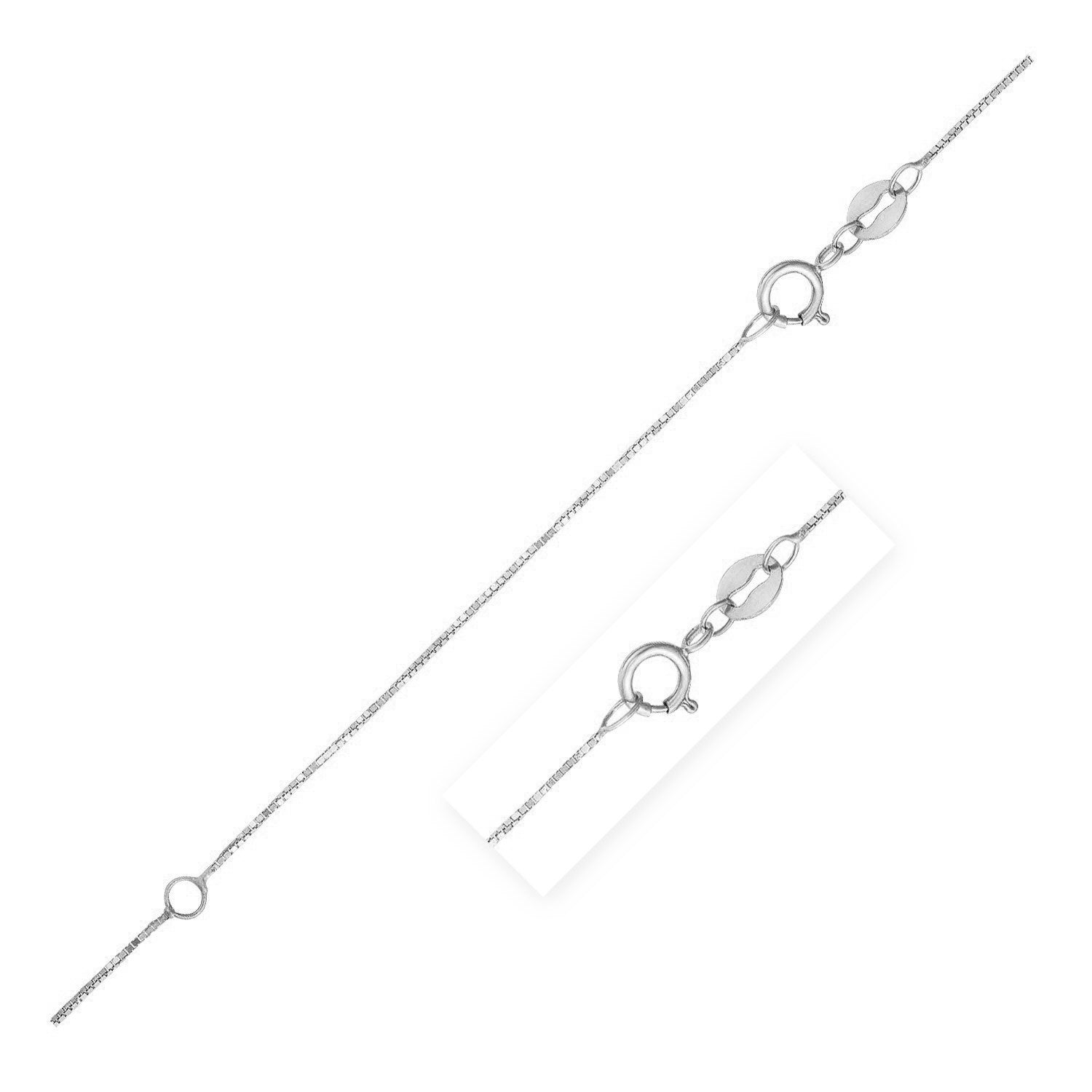 14k white gold double extendable box chain with a sleek minimalist design, perfect for layering or standalone elegance.