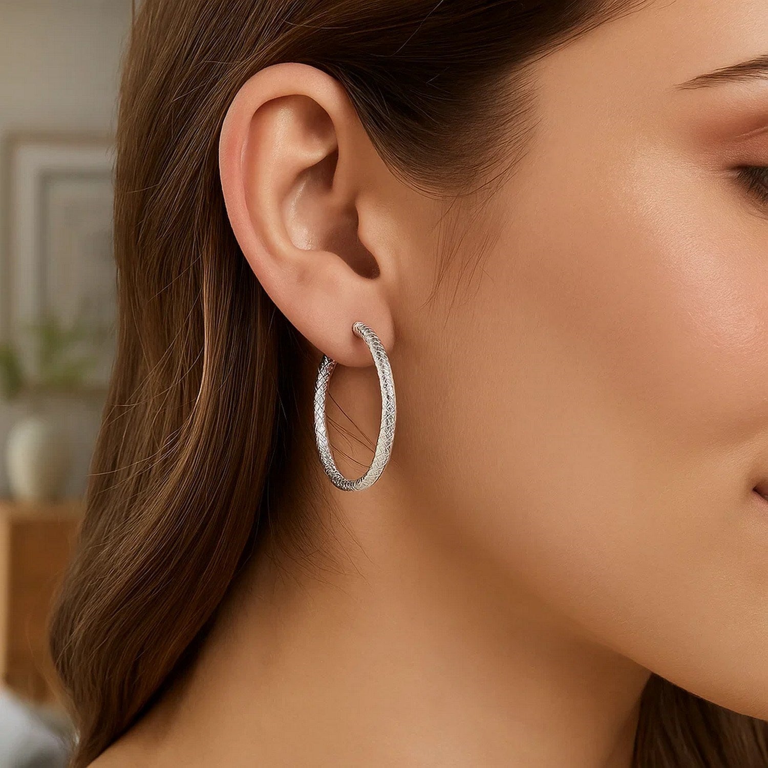 Sterling Silver Braid Textured Large Hoop Earrings