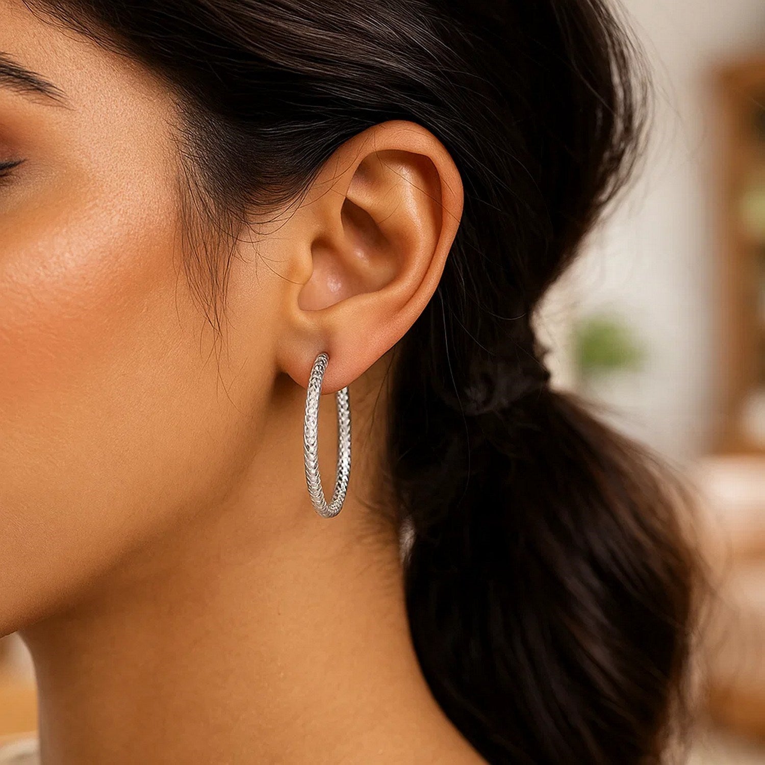 Sterling Silver Braid Textured Large Hoop Earrings