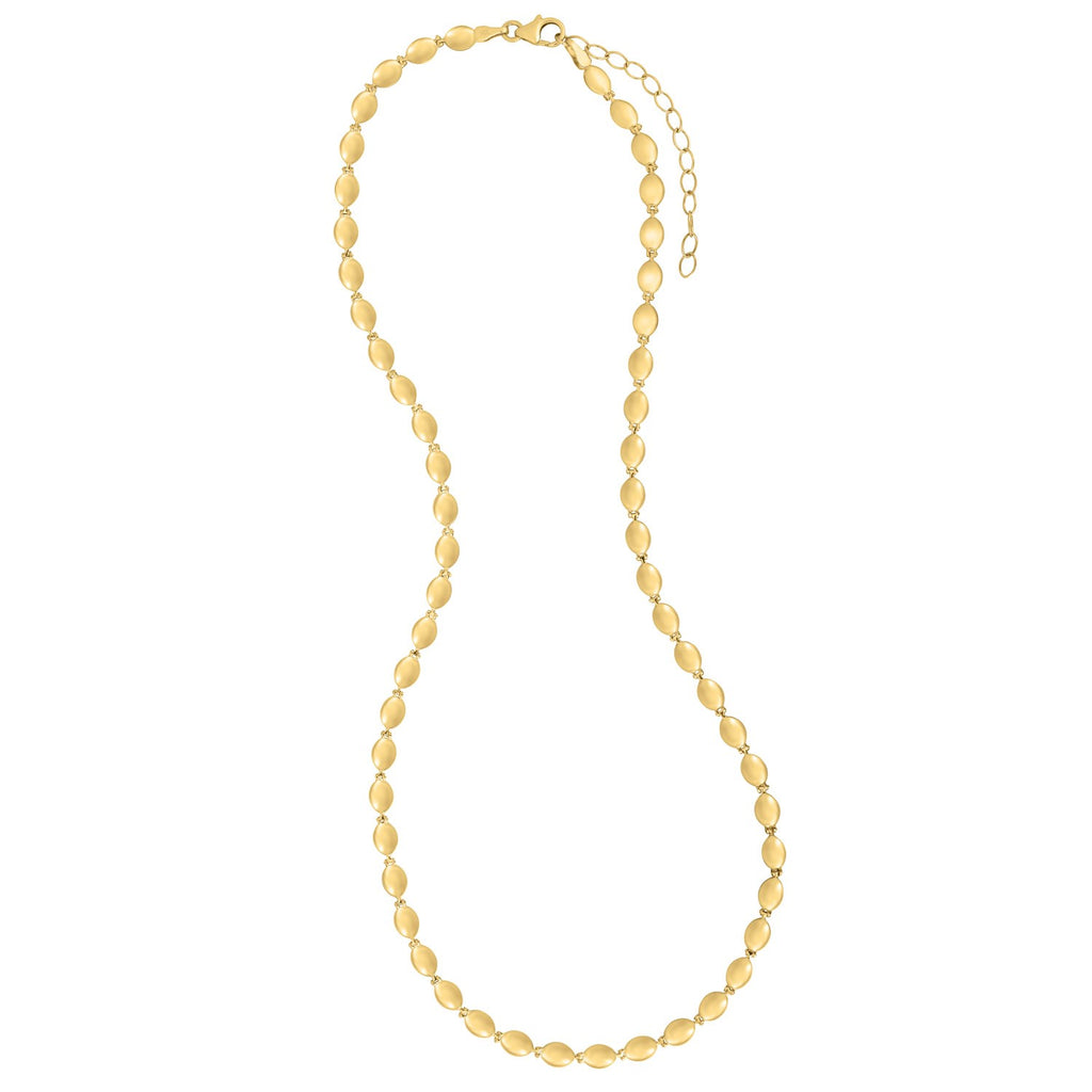 14k yellow gold pebble bead chain showcasing an elegant design with 4.00 mm beads, perfect for layering or solo wear.