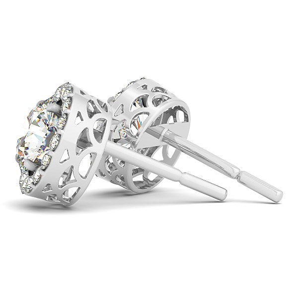 14k white gold diamond halo drop earrings featuring exquisite prong settings and modern elegance, totaling 1 1/6 cttw.
