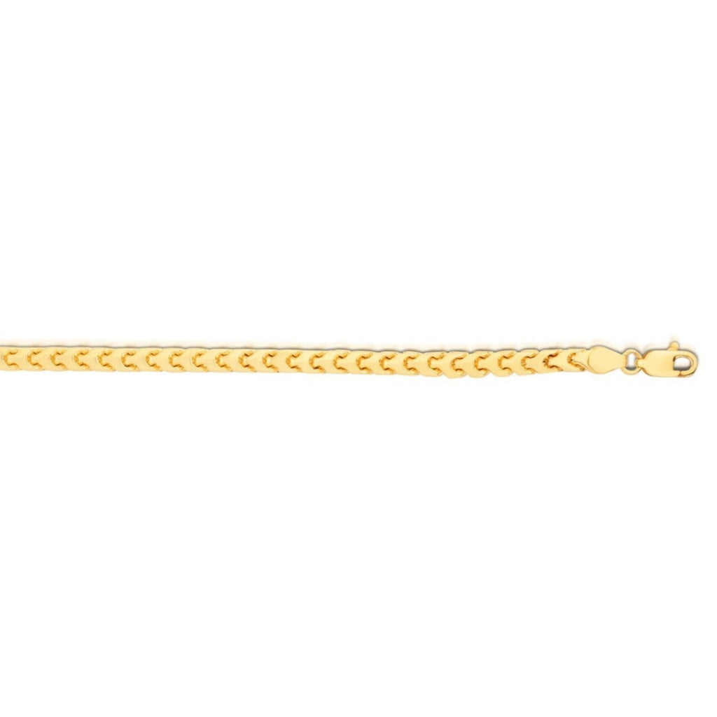 14k yellow gold diamond cut round Franco bracelet, classic design with elegant chain detail, perfect for luxury styling.