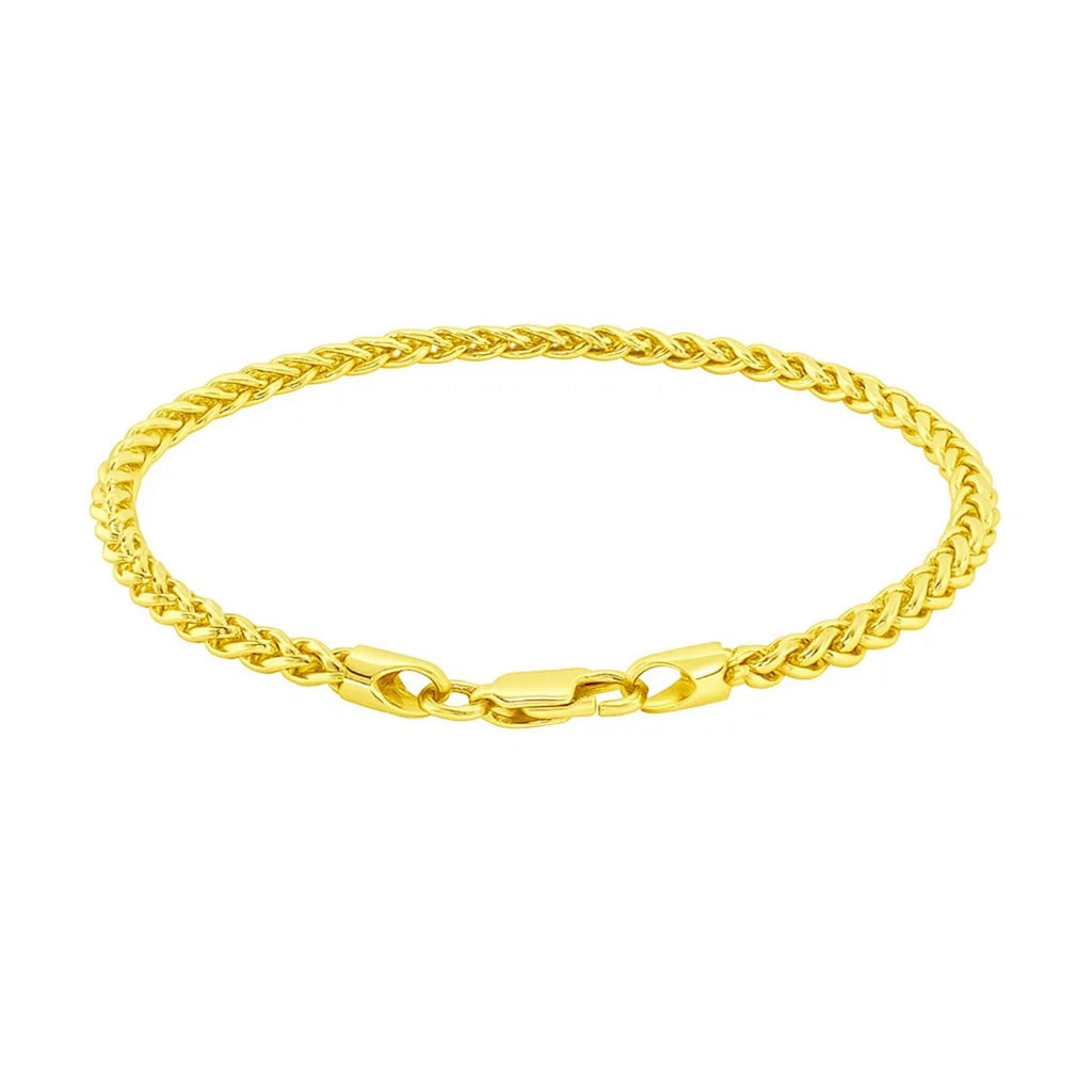 Elegant 14k yellow gold lightweight wheat bracelet with a refined chain design, perfect for luxurious styling.