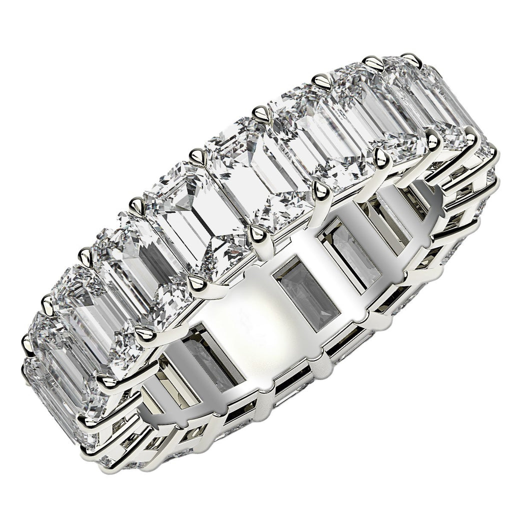 Emerald cut lab-grown diamond eternity ring in 14k white gold, showcasing modern elegance and timeless luxury.