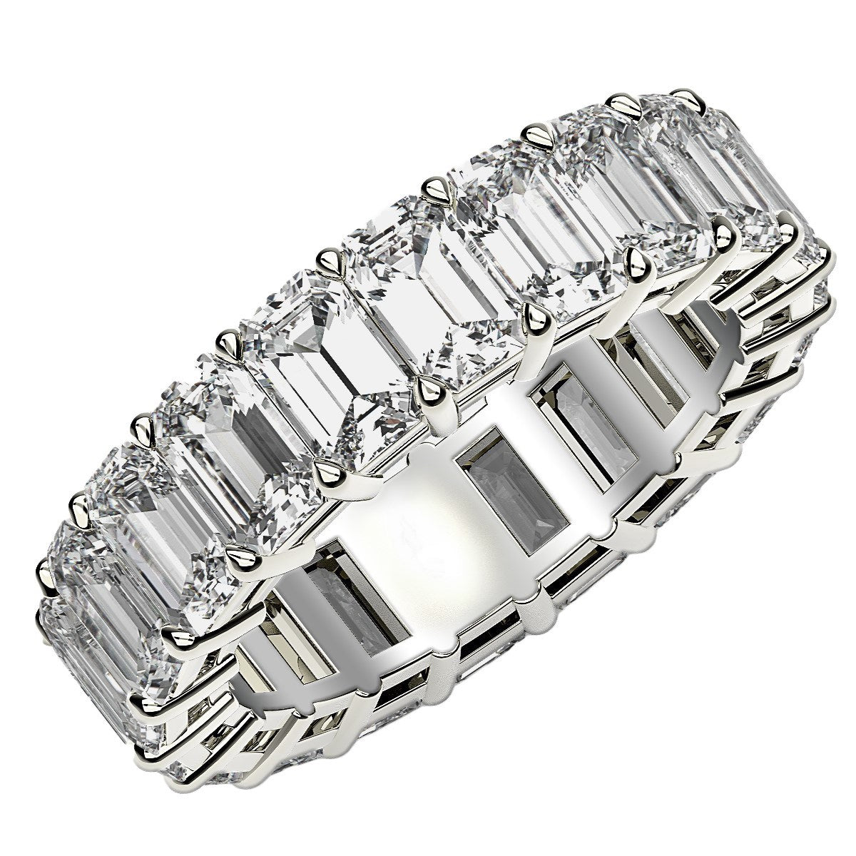 Emerald cut lab-grown diamond eternity ring in 14k white gold, showcasing modern elegance and timeless luxury.