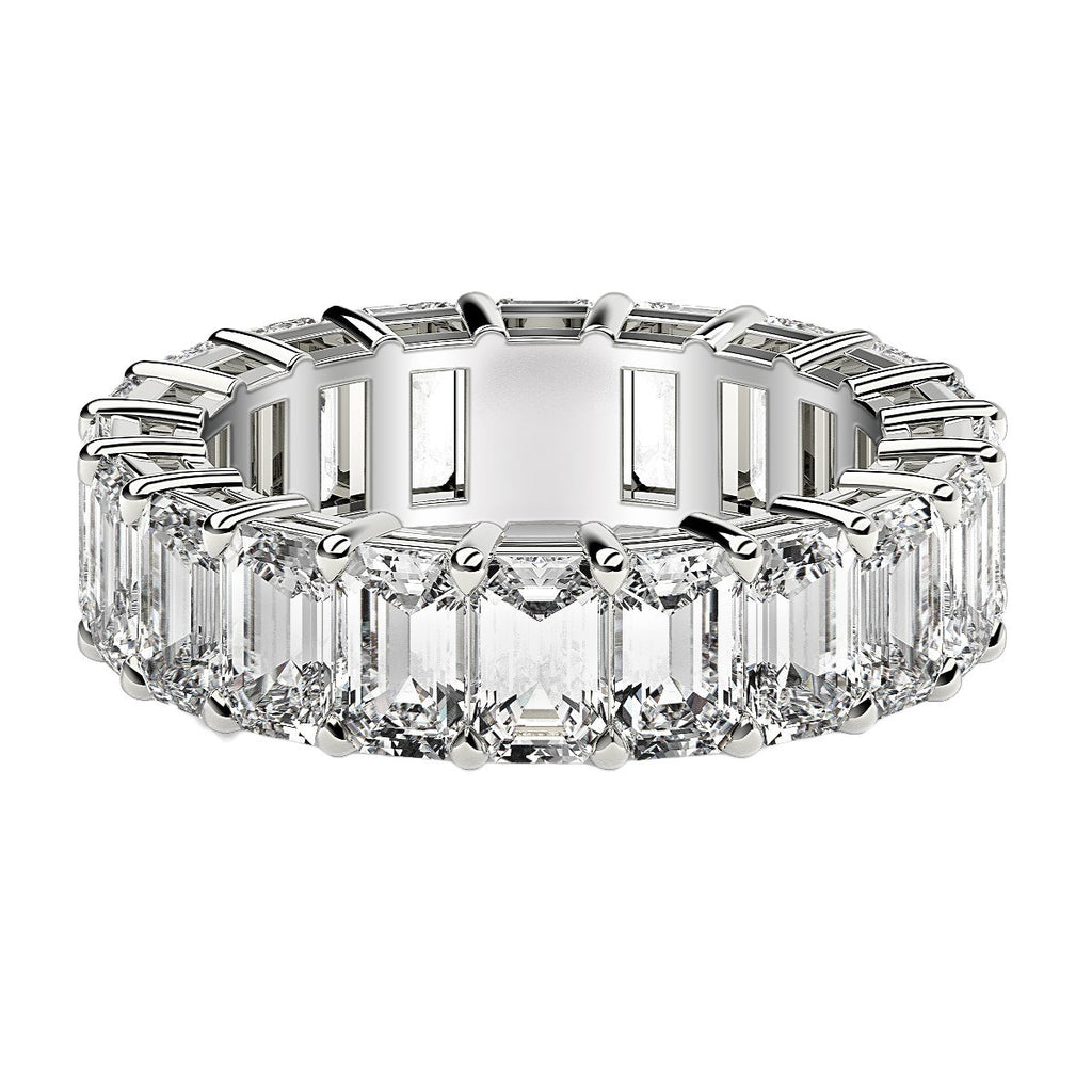 Emerald cut lab-grown diamond eternity ring in 14k white gold, showcasing modern elegance and timeless luxury.