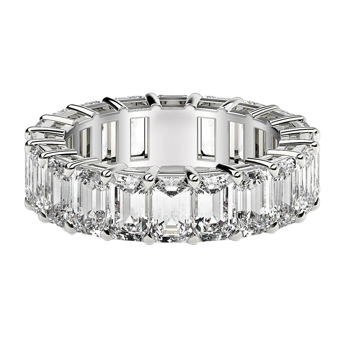 Emerald cut lab-grown diamond eternity ring in 14k white gold, showcasing modern elegance and timeless luxury.