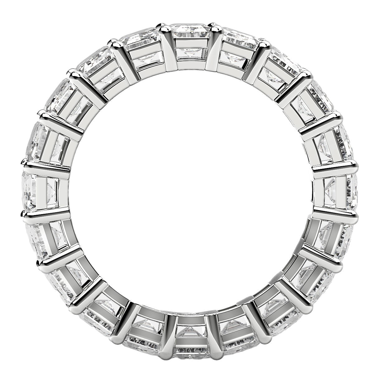 Emerald cut lab-grown diamond eternity ring in 14k white gold, showcasing modern elegance and timeless luxury.