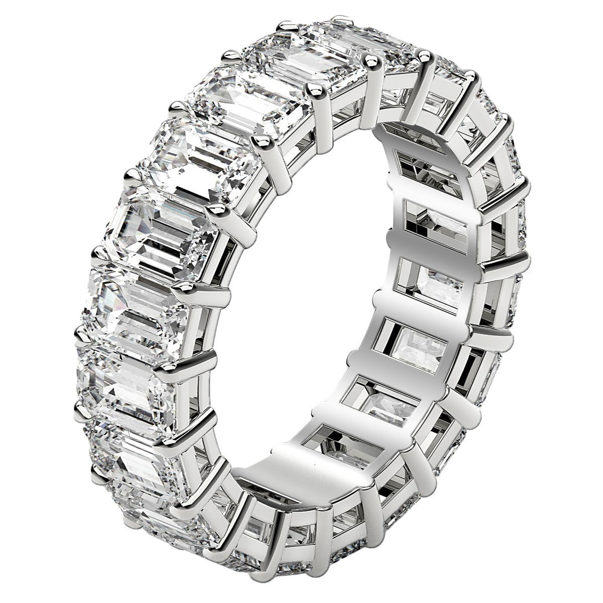 Emerald cut lab-grown diamond eternity ring in 14k white gold, showcasing modern elegance and timeless luxury.