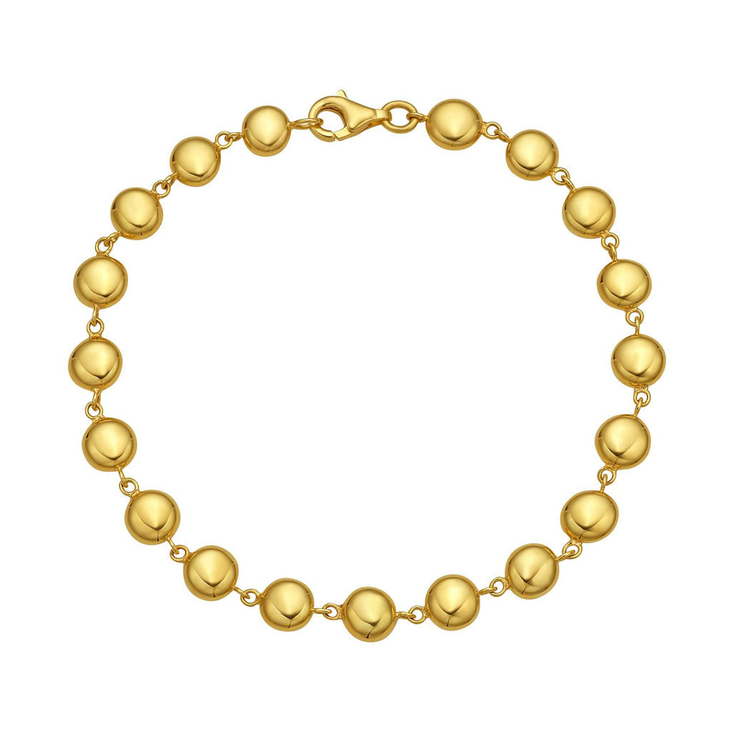 14k yellow gold polished pebble bead bracelet with elegant chain design, perfect for sophisticated luxury styling.