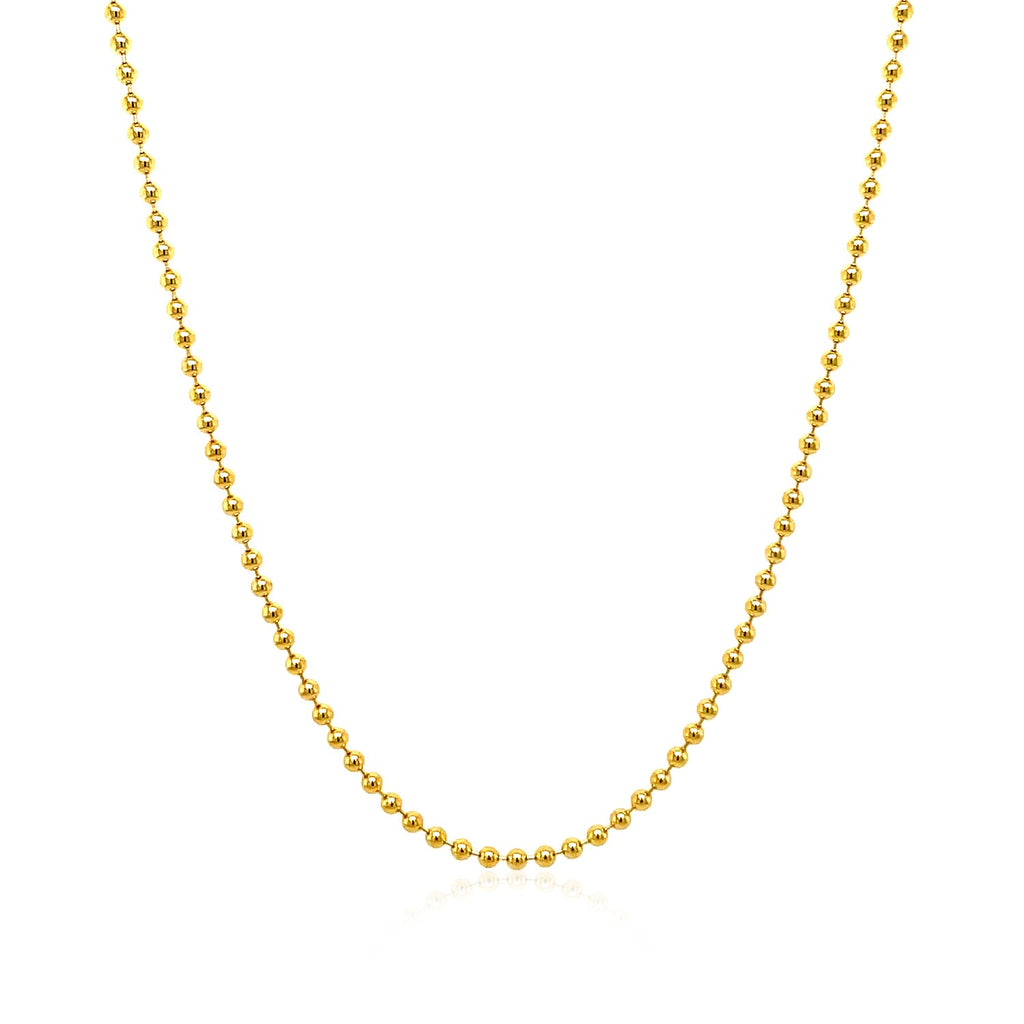 14k yellow gold bead chain, 1.5mm minimalist design with sparkling diamond accents, perfect for layering or solo wear.