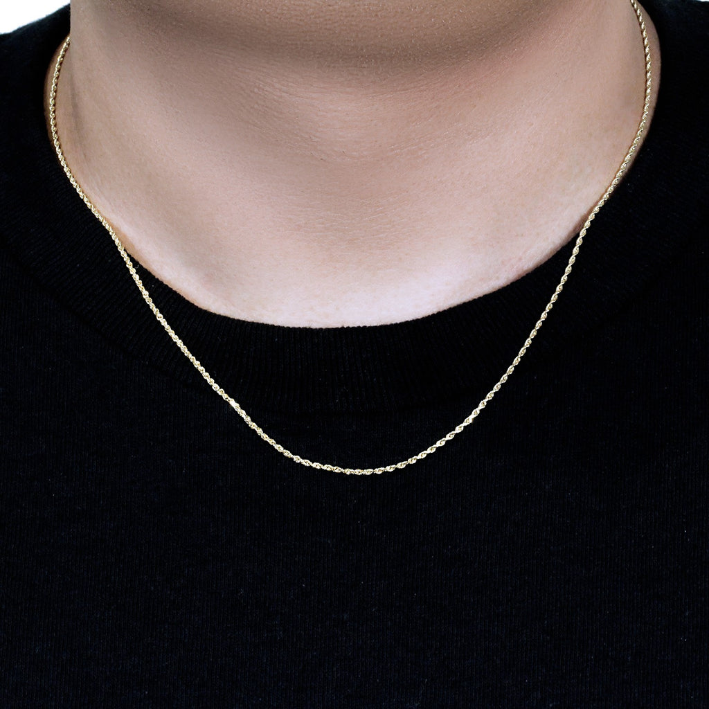 Elegant 10k yellow gold solid diamond cut rope chain, featuring a refined round design, perfect for luxury layering.