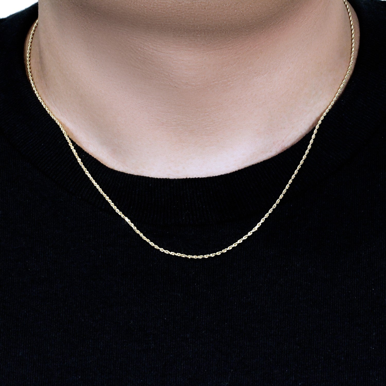 Elegant 10k yellow gold solid diamond cut rope chain, featuring a refined round design, perfect for luxury layering.