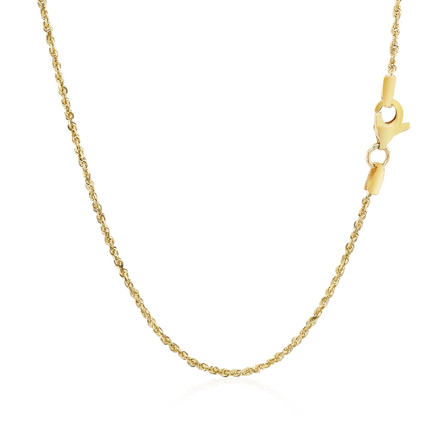 Elegant 10k yellow gold solid diamond cut rope chain, 1.40 mm, showcasing intricate round design and luxurious shine.