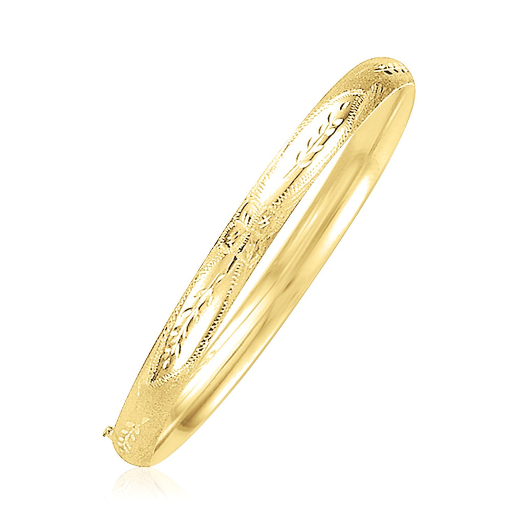 14k yellow gold dome bangle with elegant Florentine design and diamond accents, perfect for luxury jewelry lovers.