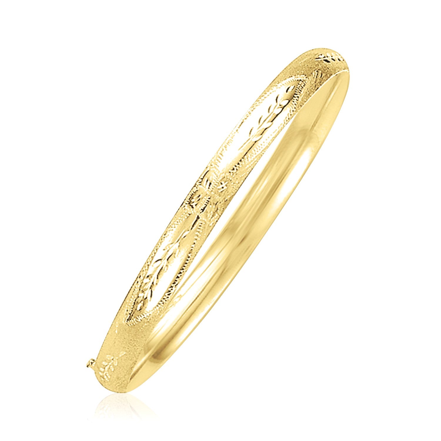 14k yellow gold dome bangle with elegant Florentine design and diamond accents, perfect for luxury jewelry lovers.