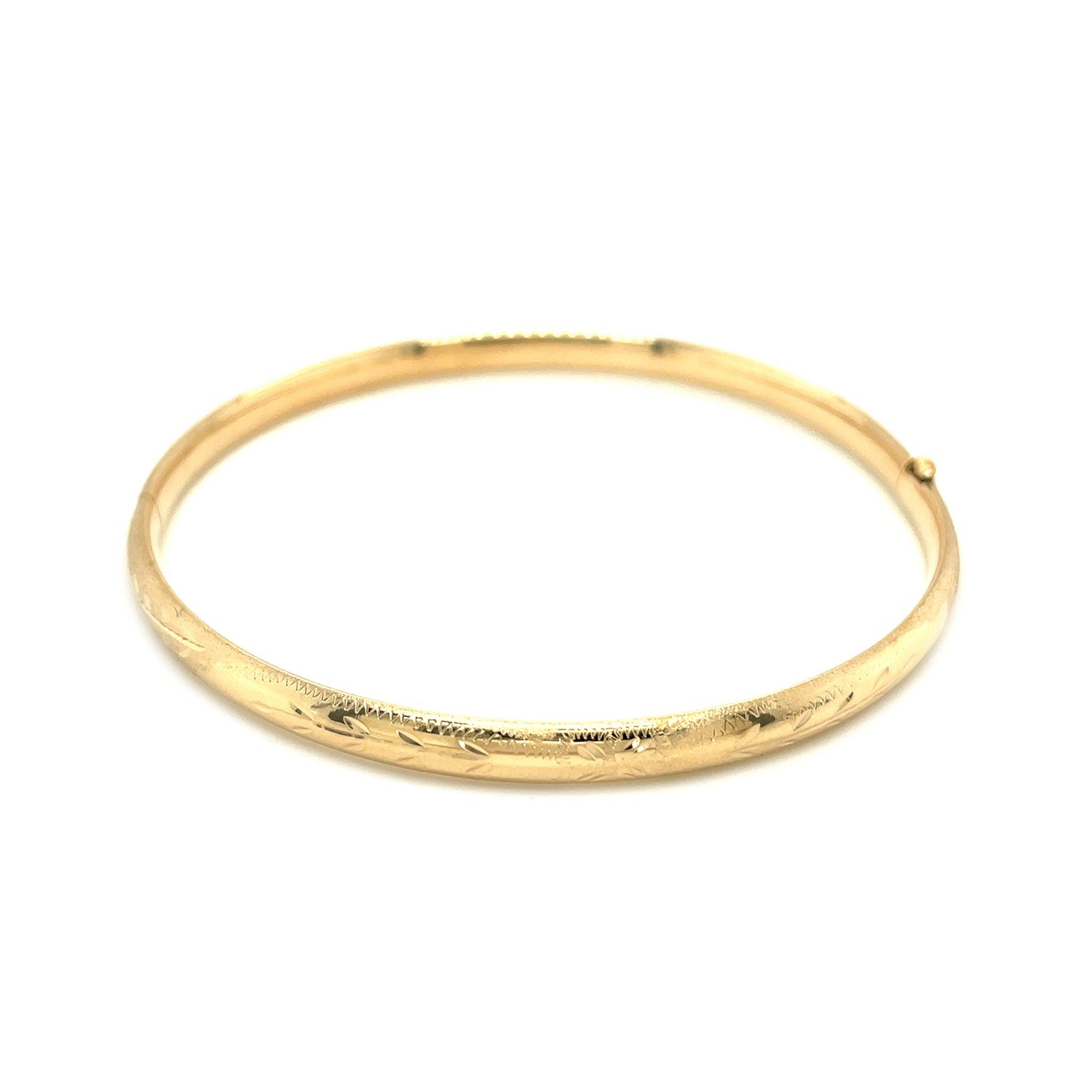 14k yellow gold dome bangle with Florentine design and diamond accents, exuding elegance and luxury.