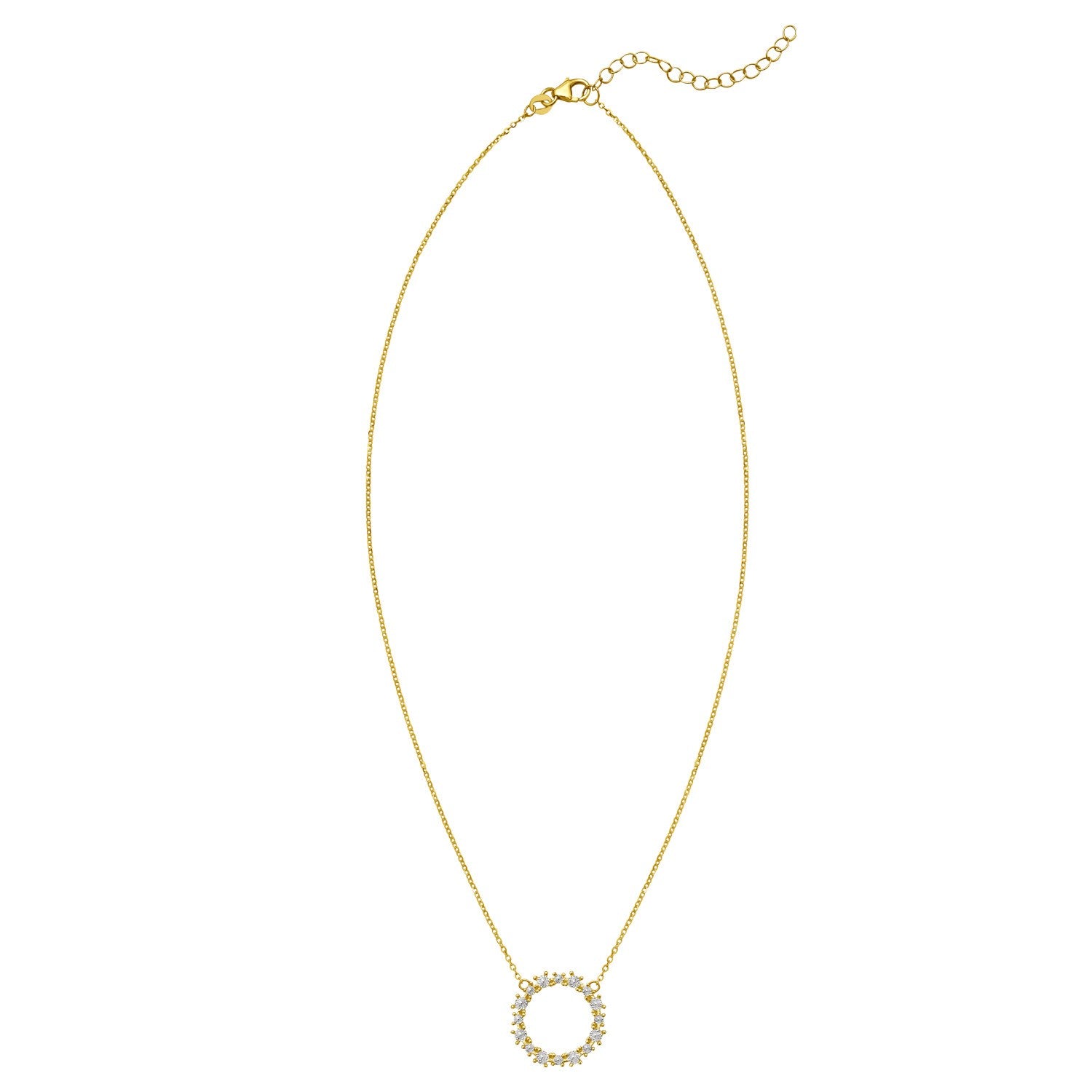 14k yellow gold circle necklace featuring a modern design with sparkling diamonds and a delicate chain.