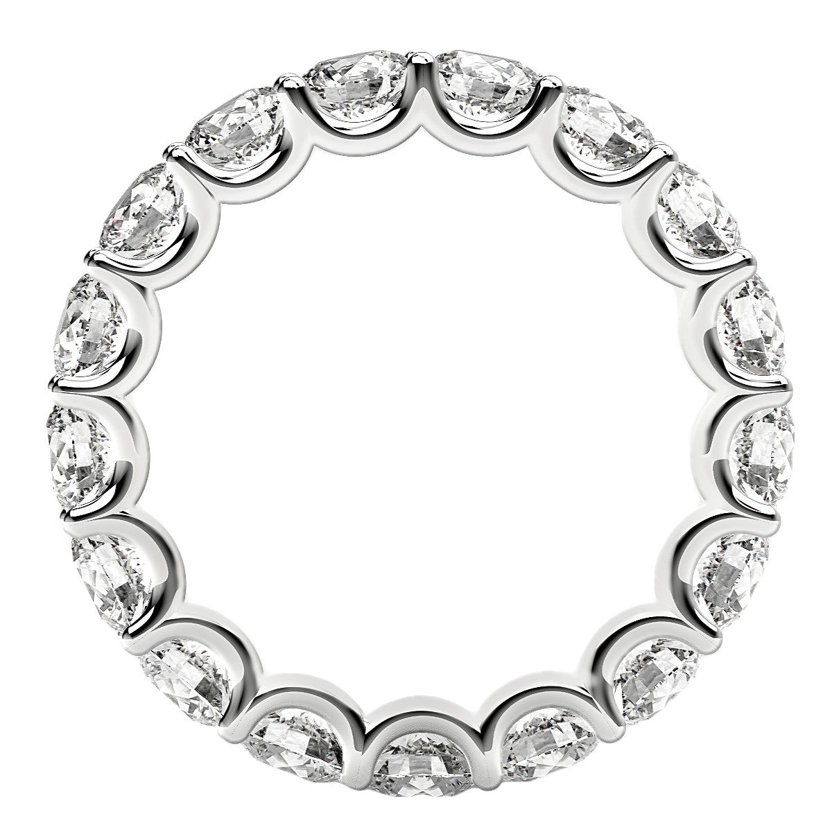 Round cut lab-grown diamond eternity ring in 14k white gold, featuring a halo design for timeless elegance.