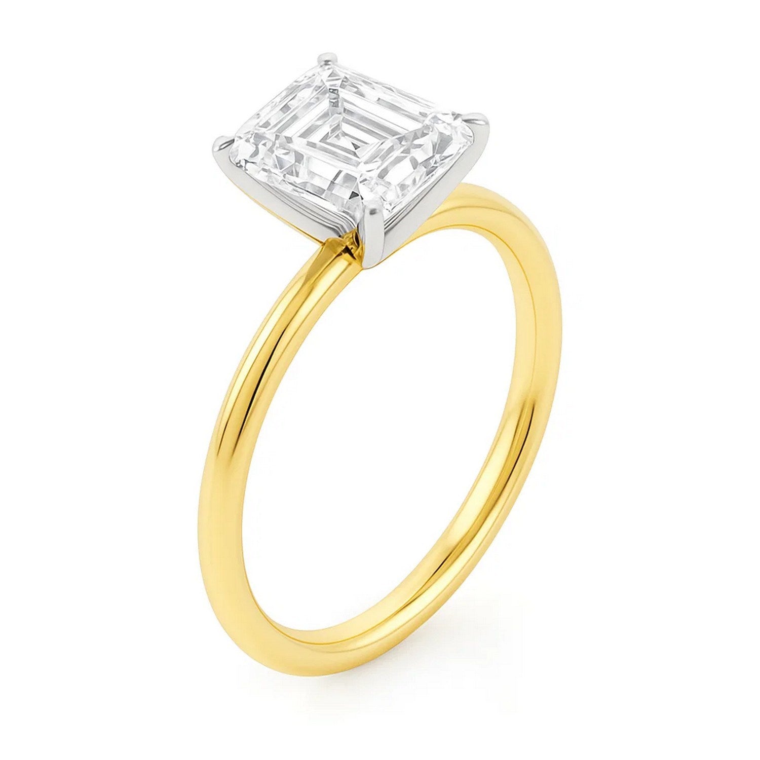 5 carat emerald lab-grown diamond solitaire ring in 14k yellow gold, showcasing modern elegance and exquisite craftsmanship.