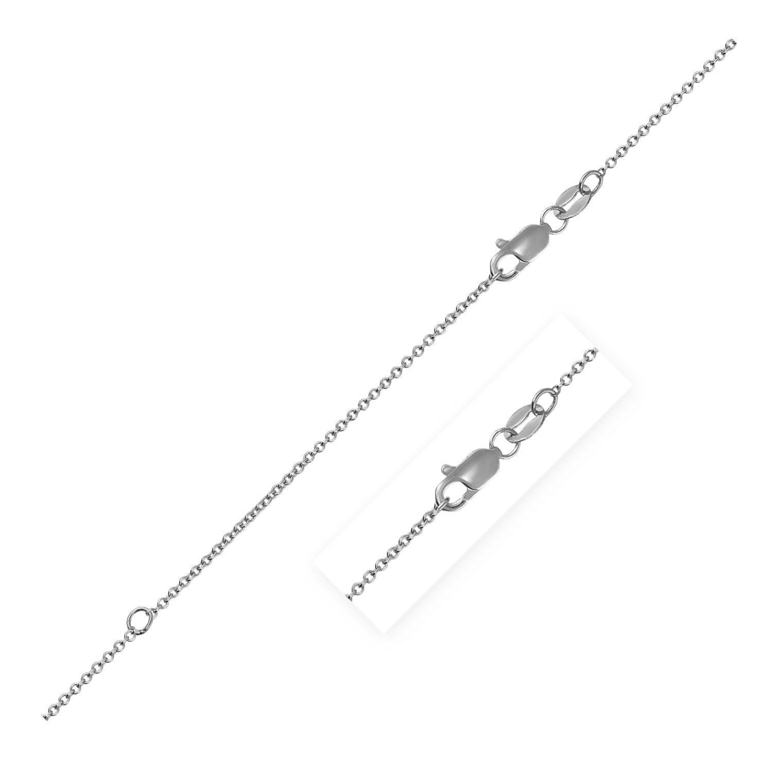 Extendable cable chain in classic 14k white gold, featuring a sleek round design for timeless elegance.