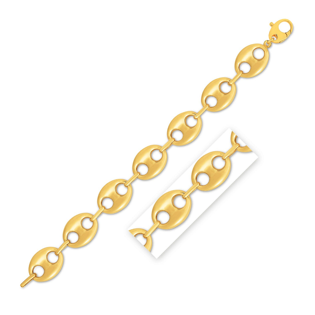 14k yellow gold high polish lite puffed mariner link bracelet with modern chain design, perfect for elegant styling.