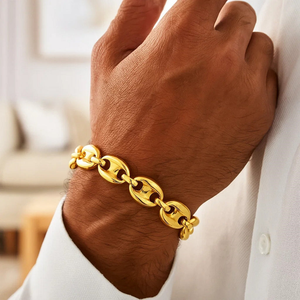 14k yellow gold high polish lite puffed mariner link bracelet showcasing modern elegance and luxurious shine.