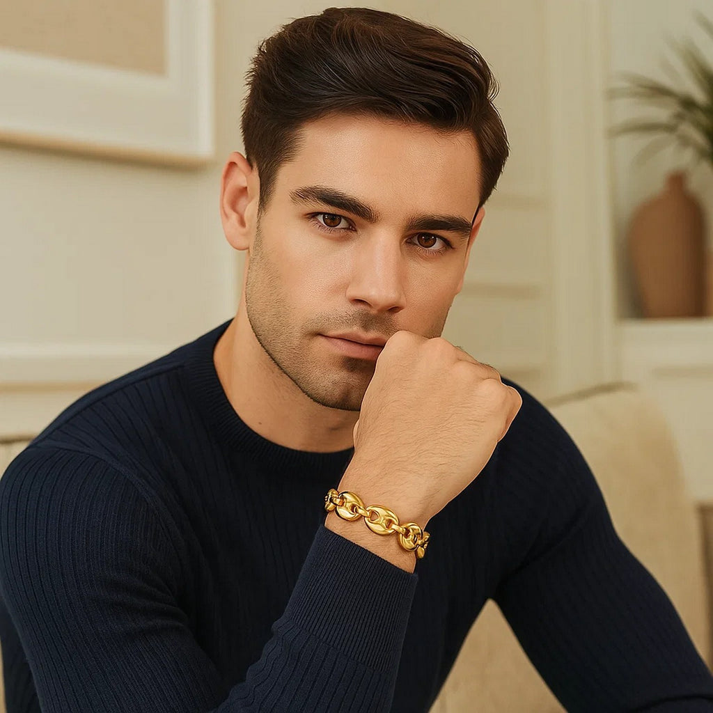 14k yellow gold high polish lite puffed mariner link bracelet showcasing modern elegance and luxurious craftsmanship.