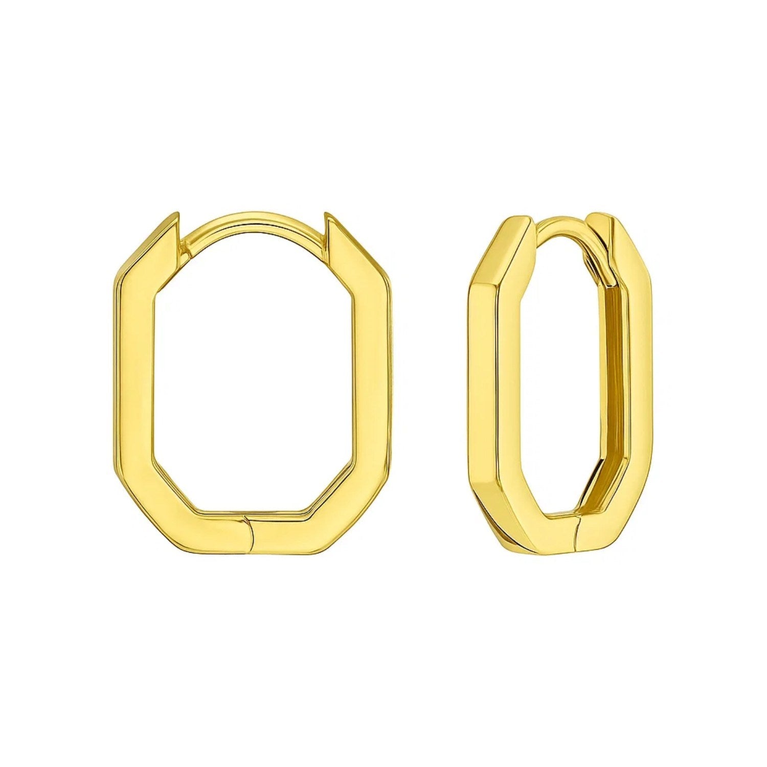 14k yellow gold polished hoop earrings with a sleek modern design, perfect for elegant everyday wear.