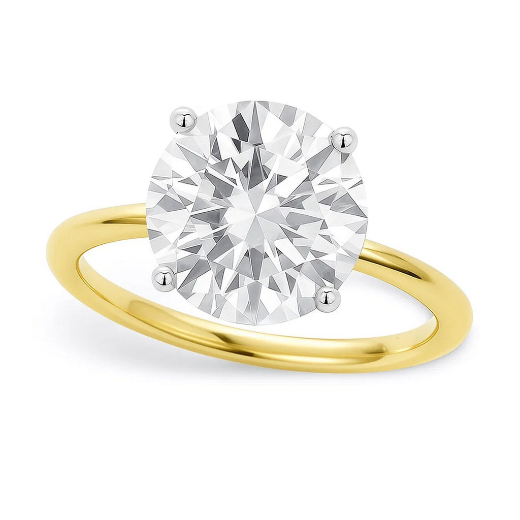 5 carat round lab-grown diamond solitaire ring in 14k yellow gold, showcasing modern elegance and timeless luxury.