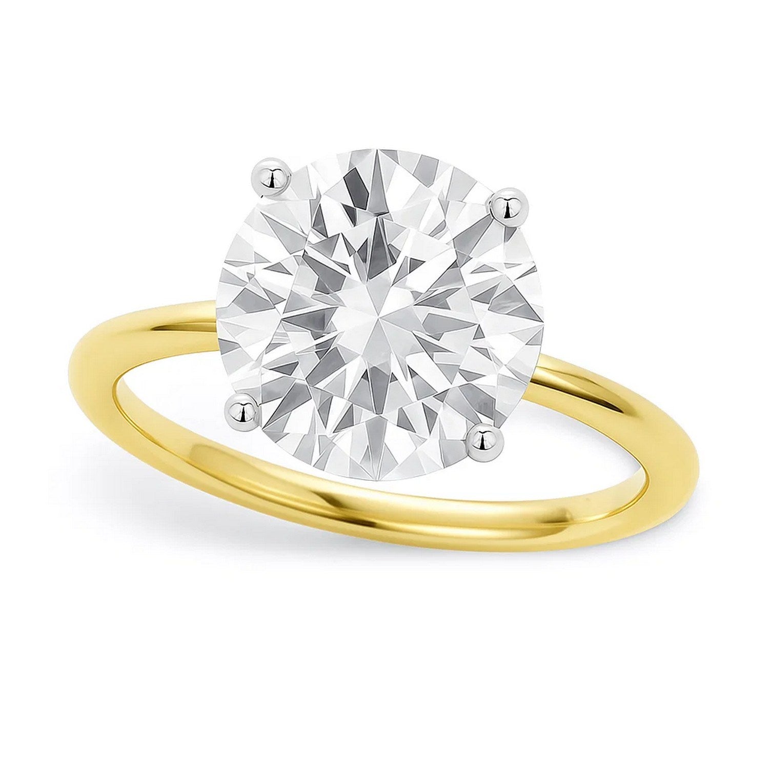5 carat round lab-grown diamond solitaire ring in 14k yellow gold, showcasing modern elegance and timeless luxury.