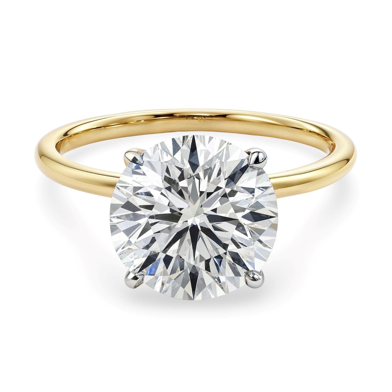 5 carat round lab-grown diamond solitaire ring in 14k yellow gold, showcasing modern elegance and timeless luxury.