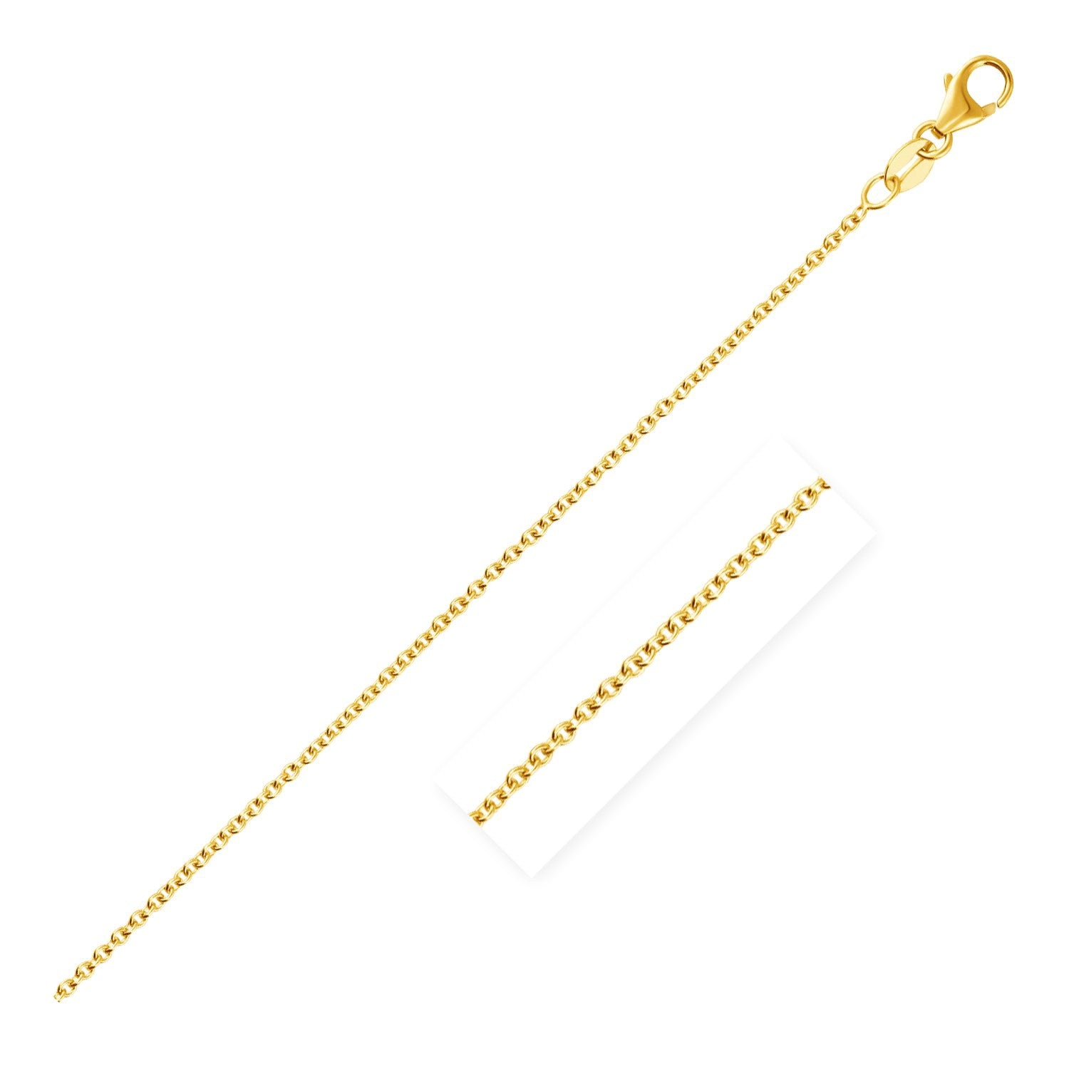14k yellow gold round cable link chain, elegantly designed with a 1.9 mm width for timeless luxury and sophistication.