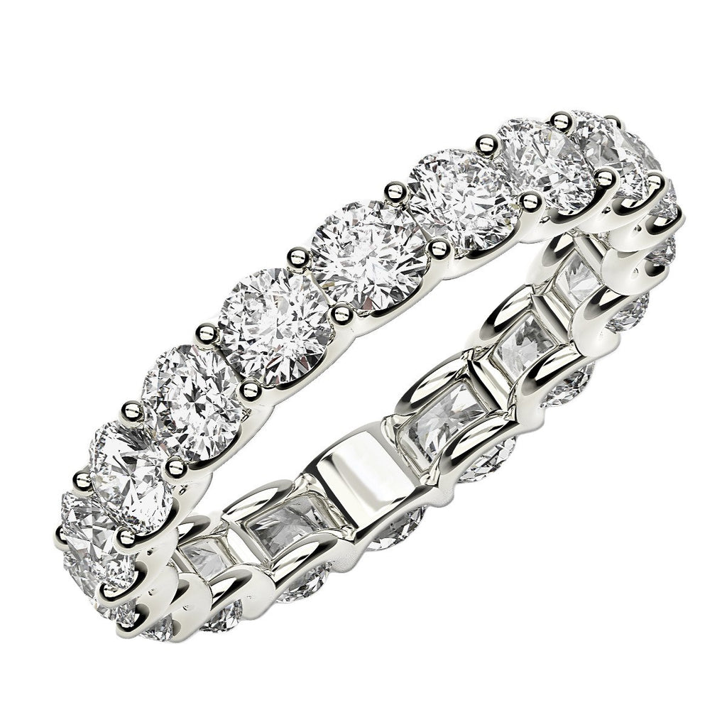 Round cut lab-grown diamond eternity ring in 14k white gold, showcasing elegant brilliance and timeless design.