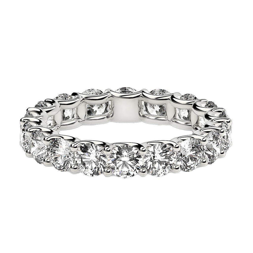 Round cut lab-grown diamond eternity ring in 14k white gold, showcasing elegant design and timeless brilliance.
