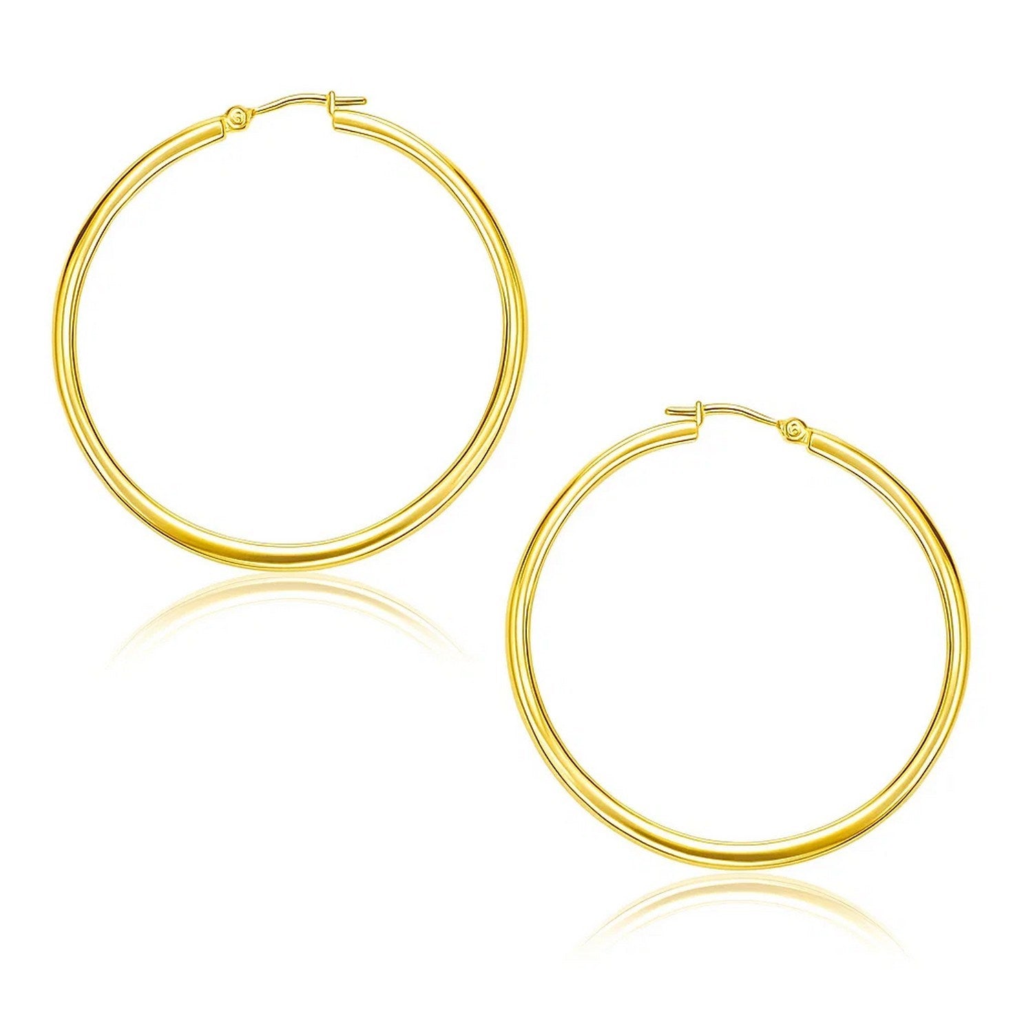 14k yellow gold polished hoop earrings exuding elegance and timeless sophistication for any occasion.