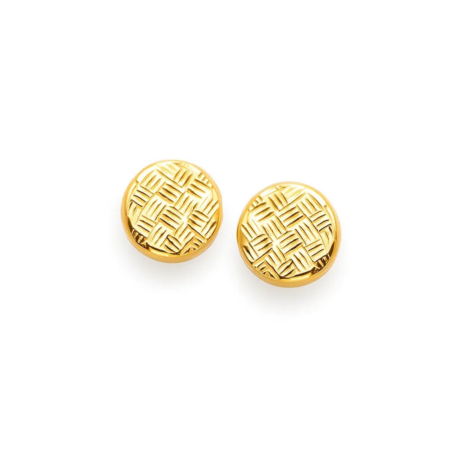 14k yellow gold textured circle earrings with a modern design, perfect for adding luxury to any outfit.