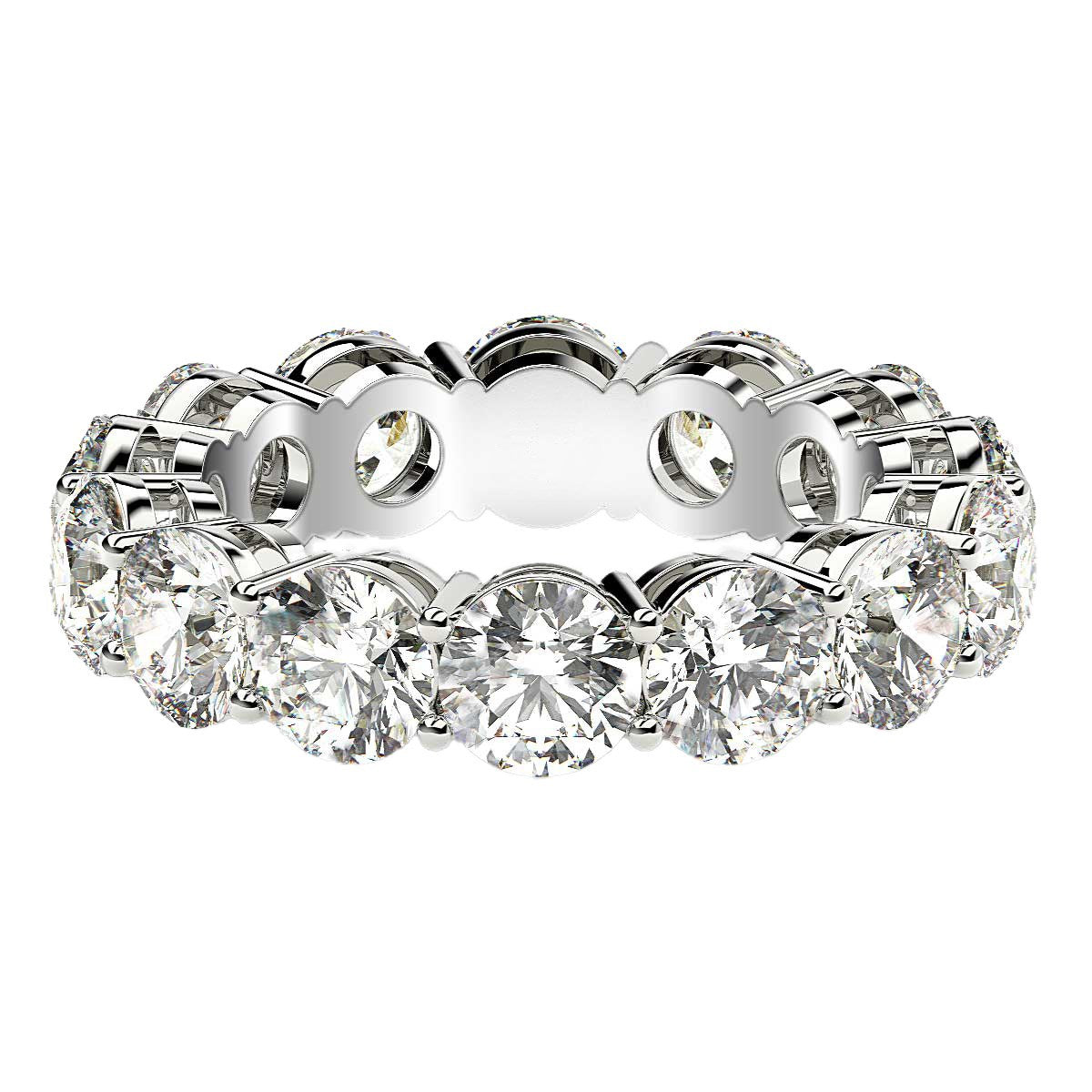 Round cut lab-grown diamond eternity ring in 14k white gold, showcasing elegant design and timeless brilliance.