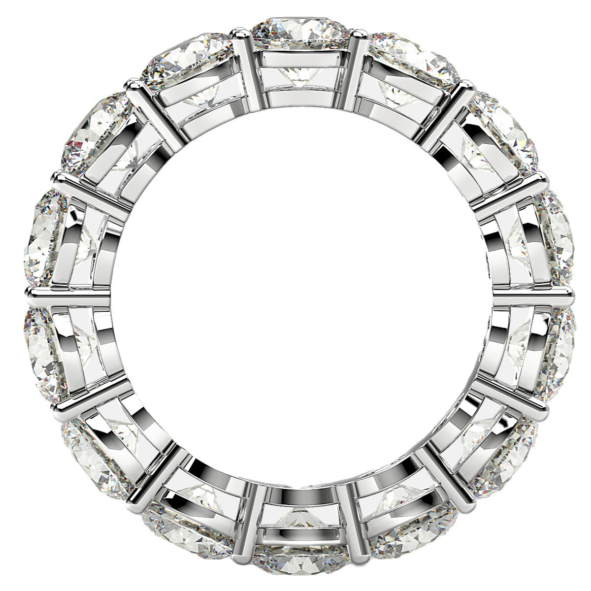 Round cut lab-grown diamond eternity ring in 14k white gold, showcasing elegant design and 6 cttw brilliance.