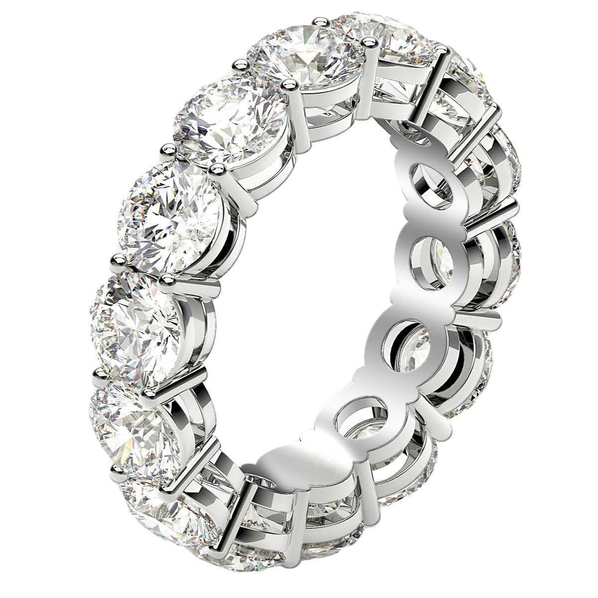 Elegant round cut lab grown diamond eternity ring in 14k white gold, showcasing timeless luxury and exquisite craftsmanship.